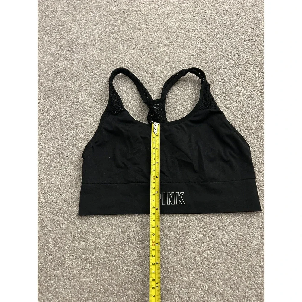 PINK Victoria's Secret Sports Bra Womens‎ M Black Excellent Mesh Racerback Logo